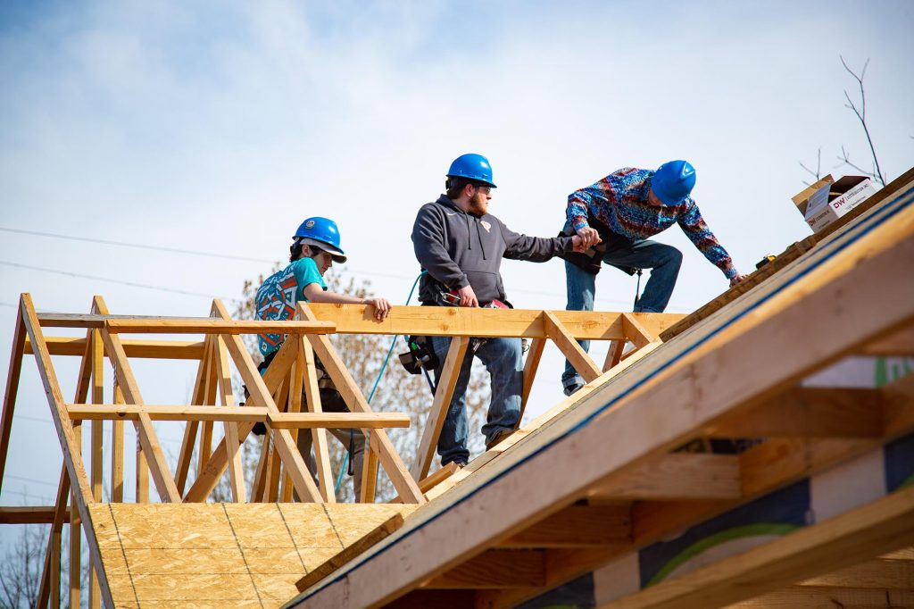 picture of Central Tech construction students building a house in Oklahoma