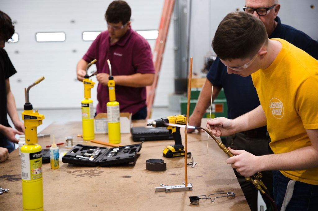 HVAC student learning to solder at Central Tech in Sapulpa OK