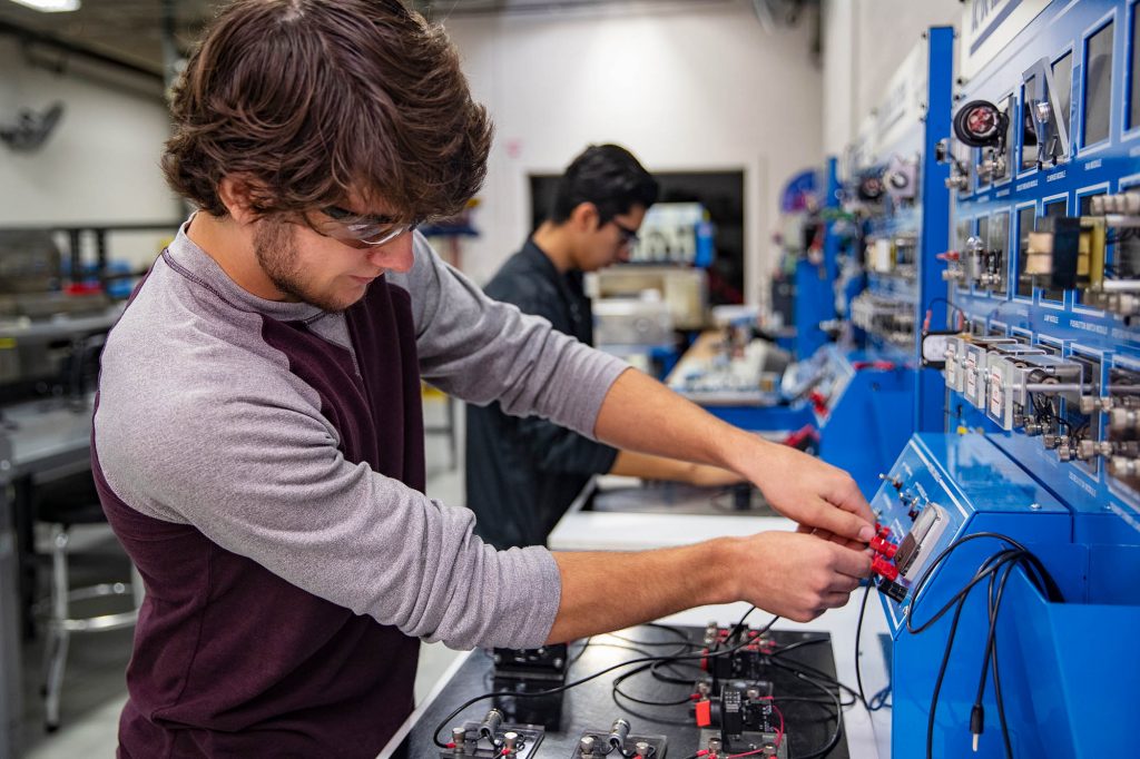 Industrial Maintenance students studying electricity