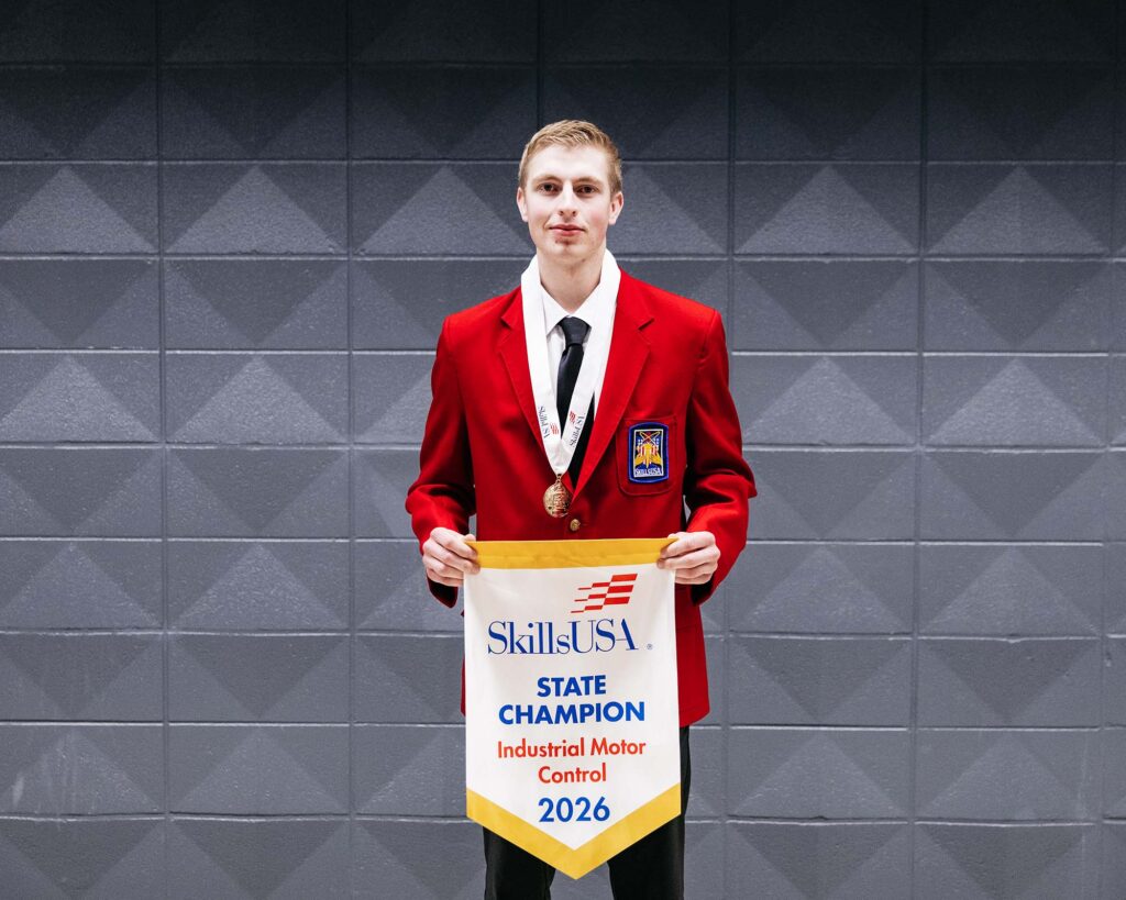 Earning 1st place in Industrial Motor Control for postsecondary students is Joseph Bryson, Stroud. 