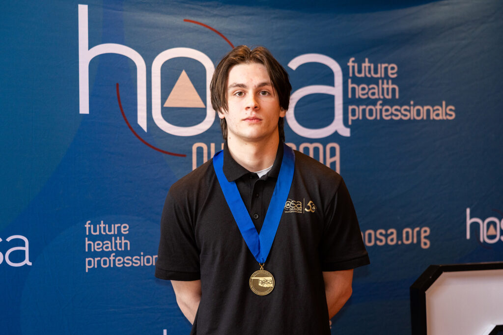 Earning 1st place in Interview Skills for post-secondary students is Merrick Spradlin, Kellyville.