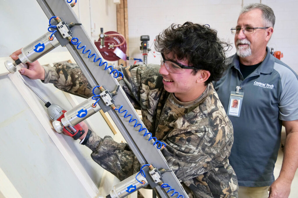 central tech construction student building cabinet frames