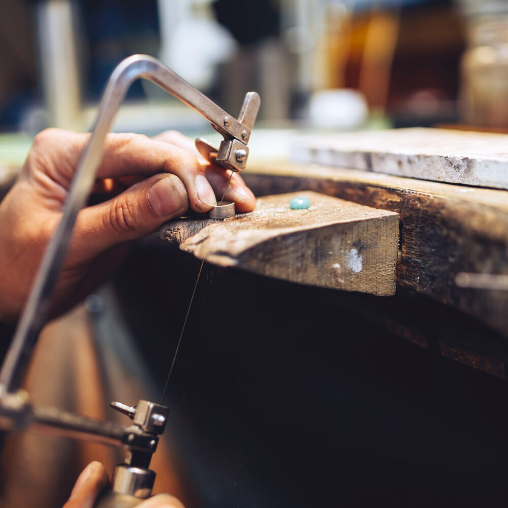 silversmithing jewelry with turquoise